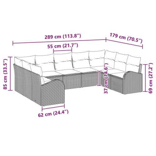Set vrtnih sofa od 9 dijelova s jastucima smeđi poli ratan Cijena