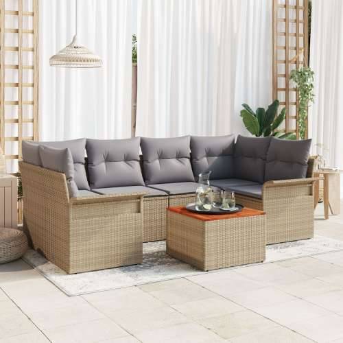 set od 7 komada vrtnih sofa s jastučićima bež poli ratan akacija Cijena