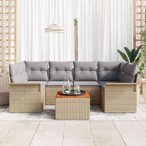 set od 7 komada vrtnih sofa s jastučićima bež poli ratan akacija Cijena