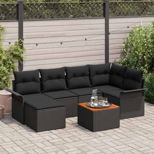 7-komponentni Vrtna Sofa Set s Jastučićima Crna Poli Ratan Akacija Cijena
