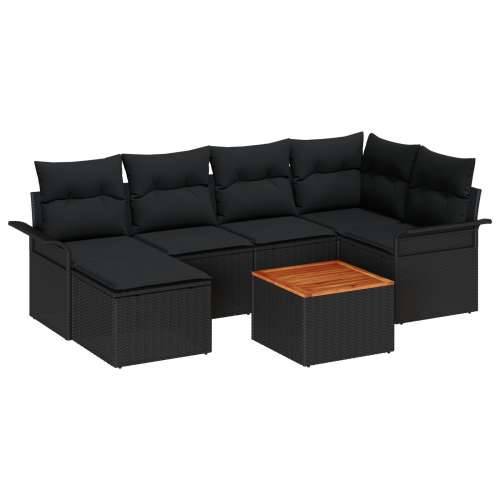7-komponentni Vrtna Sofa Set s Jastučićima Crna Poli Ratan Akacija Cijena