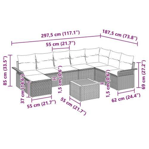 9-dijelni set vrtnog namještaja s jastucima crni poli ratan akacija Cijena