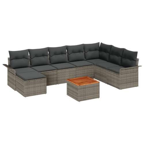 Vrtna garnitura - 9-dijelni set vrtnih sofa s jastučićima siva poli ratan bagrem Cijena
