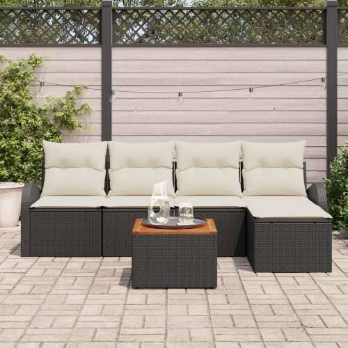 6-dijelni vrtni sofa set s jastučićima Crni poli ratan akacija Cijena