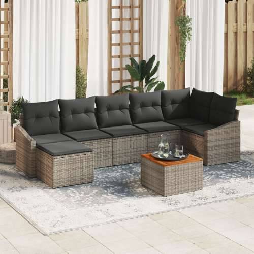 8 Djelni Vrtni Sofa Set s Jastučićima Siva Poli Ratan Akacija Cijena