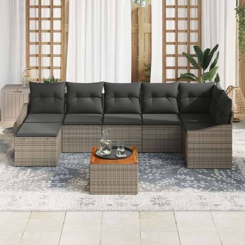 8 Djelni Vrtni Sofa Set s Jastučićima Siva Poli Ratan Akacija Cijena