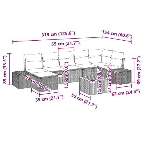 Set od 8 komada vrtnih sofa s jastučićima bež poli ratan akacija Cijena