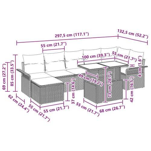 set od 8 komada vrtnog namještaja s jastučićima bež poli ratan Cijena