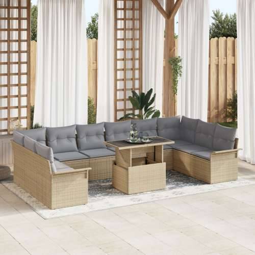 11-dijelni vrtni sofa set s jastučićima bež poli ratan Cijena