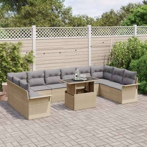 11-dijelni vrtni sofa set s jastučićima bež poli ratan Cijena