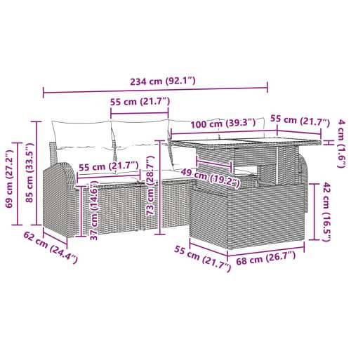 Set od 5 vrtnih sofa s jastucima svijetlosive poly ratan Cijena