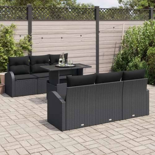 Vrtna garnitura - 7-dijelni set vrtnih sofa s jastučićima crni poli ratan Cijena