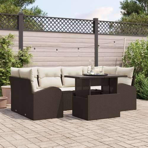 7-dijelni vrtni set sofa s jastučićima smeđa poli ratan Cijena