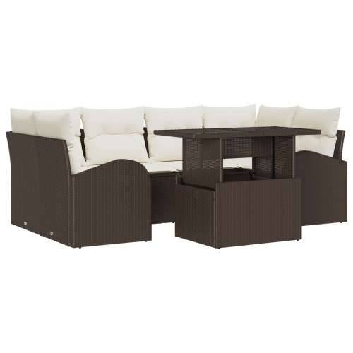 7-dijelni vrtni set sofa s jastučićima smeđa poli ratan Cijena
