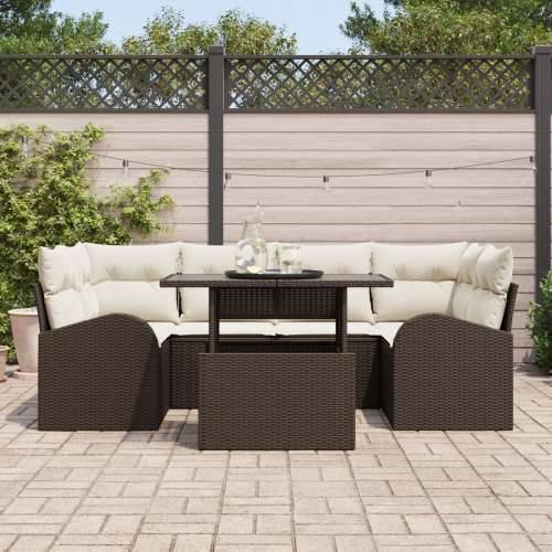 7-dijelni vrtni set sofa s jastučićima smeđa poli ratan Cijena