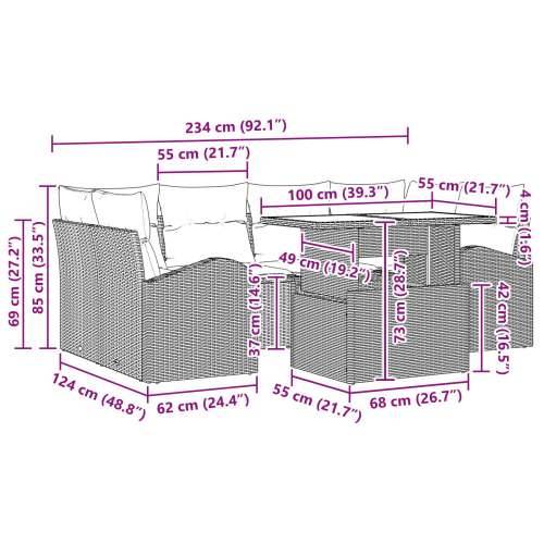 7-dijelni vrtni set sofa s jastučićima smeđa poli ratan Cijena