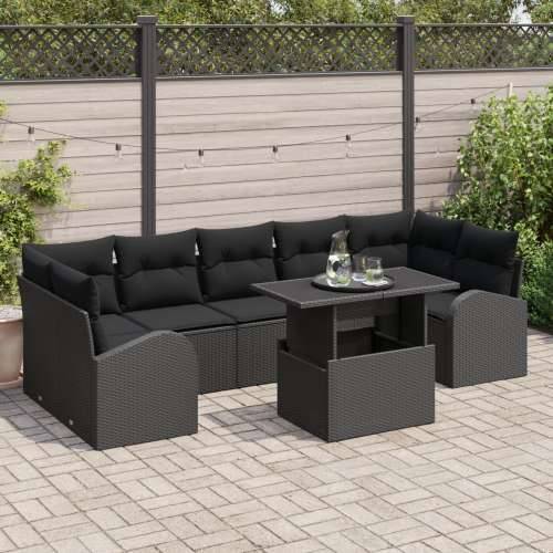 Set od 8 komada vrtnih sofa s jastučićima crni poli ratan Cijena