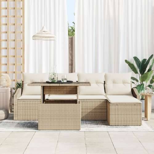 6-dijelni vrtni set sofa s jastučićima Bež poli ratan Cijena