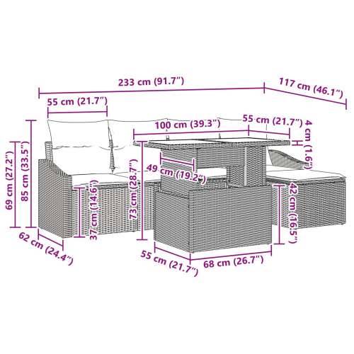 6-dijelni vrtni set sofa s jastučićima Bež poli ratan Cijena