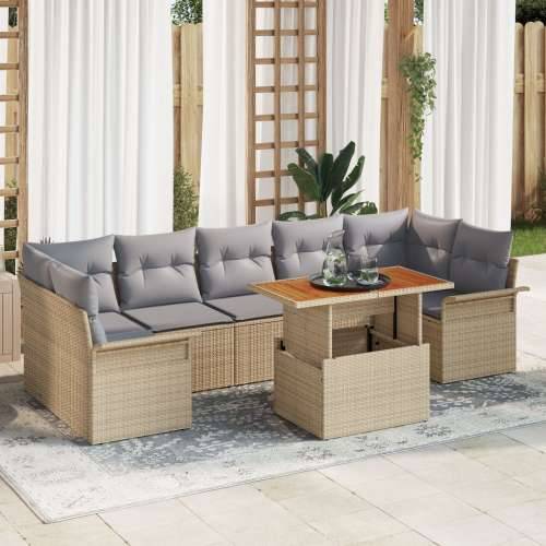 Set od 8 Vrtnih Sofa s Jastucima Bež Poli Ratan Akacija Cijena