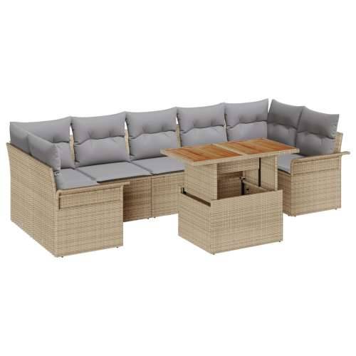 Set od 8 Vrtnih Sofa s Jastucima Bež Poli Ratan Akacija Cijena