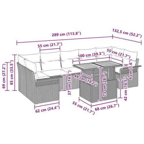 Set od 8 Vrtnih Sofa s Jastucima Bež Poli Ratan Akacija Cijena
