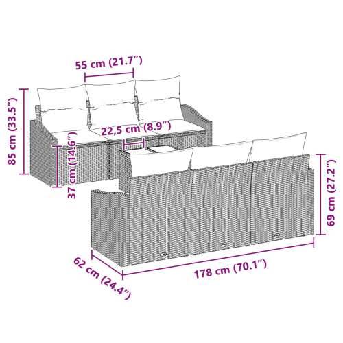 Set od 7 Vrtnih Sofa s Jastučićima Crni Ratan Cijena