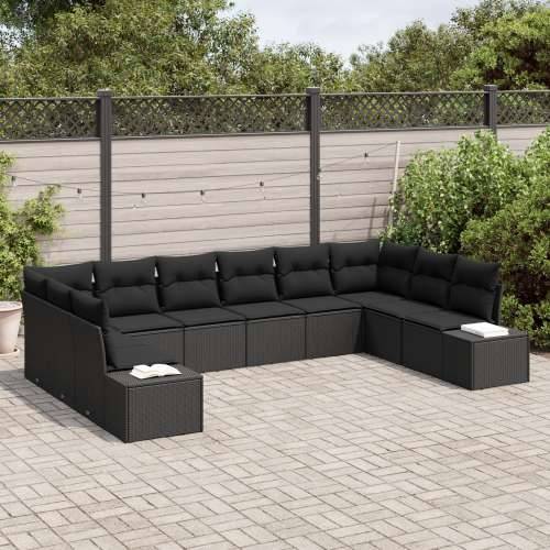 Vrtna garnitura - 10-dijelni set vrtnih sofa s jastučićima crni poli ratan Cijena