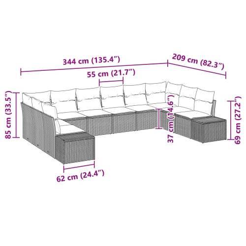 Vrtna garnitura - 10-dijelni set vrtnih sofa s jastučićima crni poli ratan Cijena