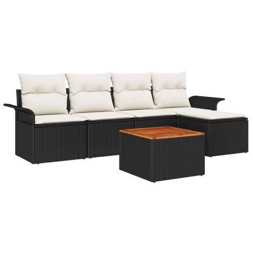 6-dijelni vrtni sofa set s jastučićima crni poli ratan akacije, 2-sjedeća vrtna sofa s pohranom i jastučićima crni poli ratan Cijena