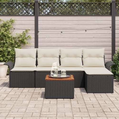 6-dijelni vrtni sofa set s jastučićima crni poli ratan akacije, 2-sjedeća vrtna sofa s pohranom i jastučićima crni poli ratan Cijena