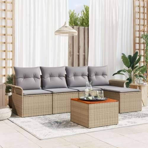 6-dijelni vrtni sofa set s jastučićima bež Poli Ratan Akacija, 2-sjedna vrtna sofa s pohranom i jastučićima bež Poli Ratan Cijena