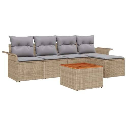 6-dijelni vrtni sofa set s jastučićima bež Poli Ratan Akacija, 2-sjedna vrtna sofa s pohranom i jastučićima bež Poli Ratan Cijena