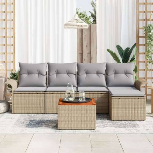 6-dijelni vrtni sofa set s jastučićima bež Poli Ratan Akacija, 2-sjedna vrtna sofa s pohranom i jastučićima bež Poli Ratan Cijena