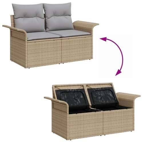 6-dijelni vrtni sofa set s jastučićima bež Poli Ratan Akacija, 2-sjedna vrtna sofa s pohranom i jastučićima bež Poli Ratan Cijena