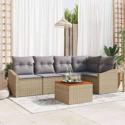 Set od 6 Vrtnih Sofa s Jastučićima Bež Poli Ratan Akacije Cijena