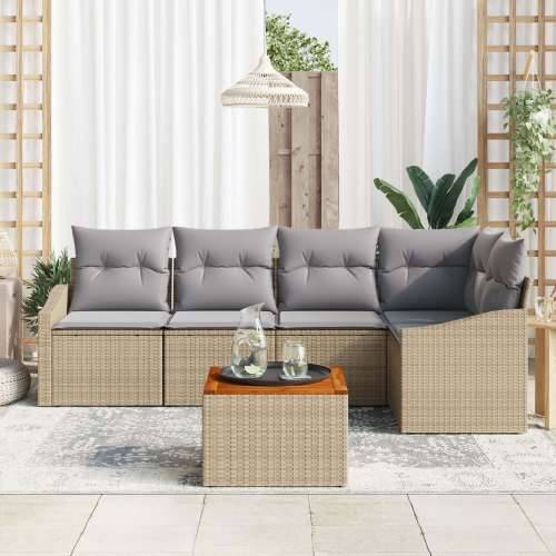 Set od 6 Vrtnih Sofa s Jastučićima Bež Poli Ratan Akacije Cijena