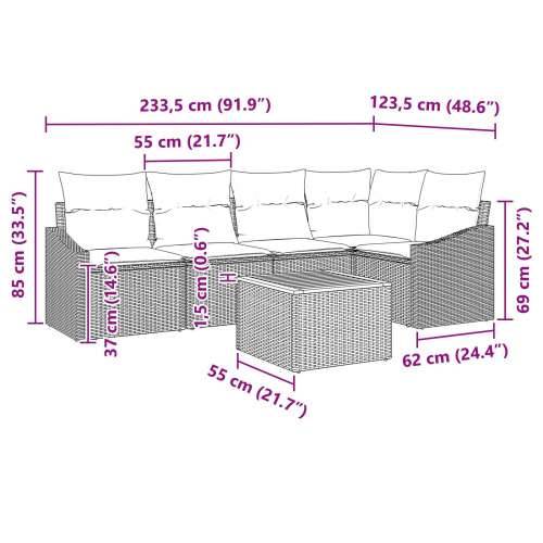Set od 6 Vrtnih Sofa s Jastučićima Bež Poli Ratan Akacije Cijena