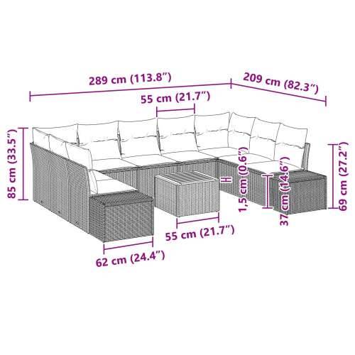 10-dijelni set vrtnih kauča s jastučićima u crnom poli ratan akaciji. Cijena