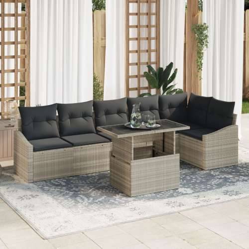 7 komada set vrtnih sofa s jastučićima svijetlo sivi poli ratan Cijena