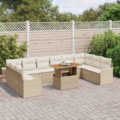 11-dijelni vrtni sofa set s jastučićima bež poli ratan, dvostruka vrtna sofa s pohranom i jastučićima bež poli ratan Cijena