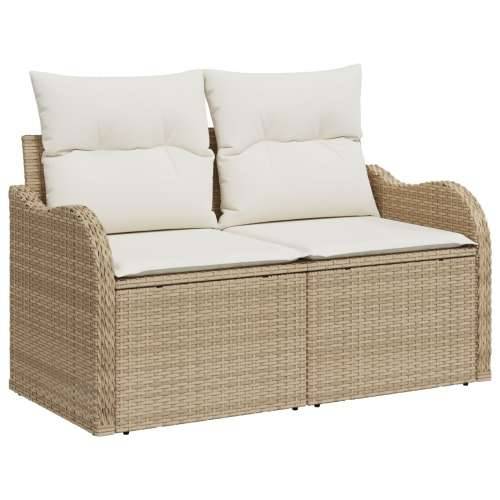 11-dijelni vrtni sofa set s jastučićima bež poli ratan, dvostruka vrtna sofa s pohranom i jastučićima bež poli ratan Cijena