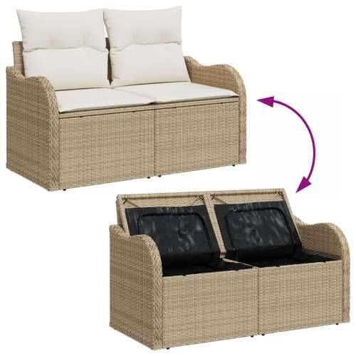 11-dijelni vrtni sofa set s jastučićima bež poli ratan, dvostruka vrtna sofa s pohranom i jastučićima bež poli ratan Cijena