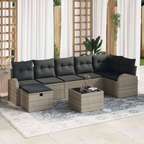 set od 8 vrtnih kauča s jastucima sivi poly rattan Cijena