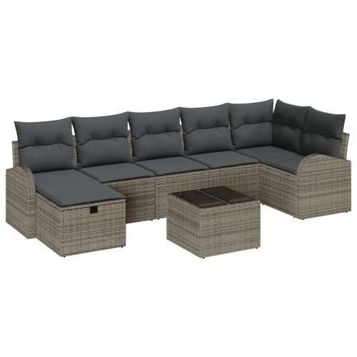 set od 8 vrtnih kauča s jastucima sivi poly rattan Cijena