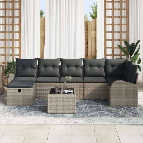 set od 8 vrtnih kauča s jastucima sivi poly rattan Cijena