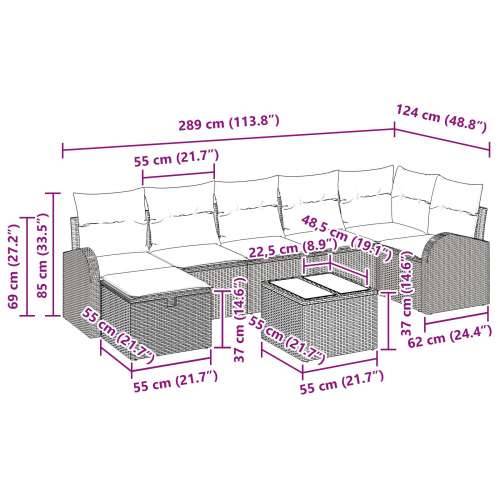 set od 8 vrtnih kauča s jastucima sivi poly rattan Cijena