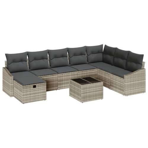 9-dijelni vrtni sofa set s jastucima svijetlosivi poli ratan Cijena