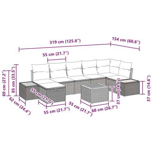 Set od 8 vrtnih sofa s jastučićima Bež Poliratanski Cijena