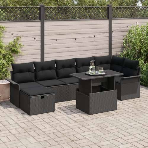 8-dijelni vrtni sofa set s jastučićima Crni Poliratan Cijena